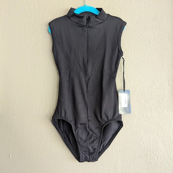 NWT- Suffolk Zip Front Mock Turtleneck Leotard – Black – Petite Adult - Picture 2 of 7